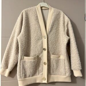 Cream Textured Cardigan with Gold Buttons
